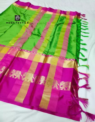 MoonTextile Temple Border Assam Silk Cotton Silk Saree(Maroon)