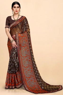 Sareeve Printed, Applique Bollywood Chiffon, Brasso Saree(Brown)