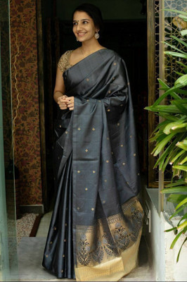 Handsel Woven Banarasi Jacquard, Silk Blend Saree(Grey)