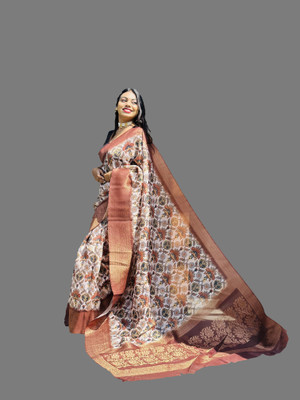Thrift Fashion Digital Print Bollywood Jacquard Saree(Brown)