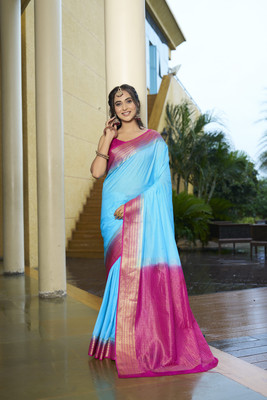PremVastra Floral Print Mysore Cotton Silk Saree(Blue)