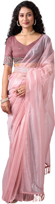 nirmal creation Embroidered Bollywood Net Saree(Pink)