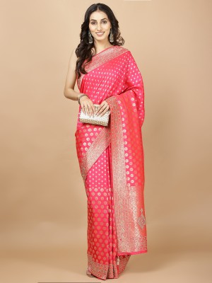 Meena Bazaar Woven Bollywood Art Silk Saree(Pink)