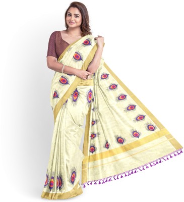 Vairavaa Tex Printed Kasavu Tissue Saree(Gold)