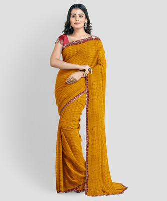 SAMJUBAA CREATION Embroidered Bollywood Georgette Saree(Yellow)