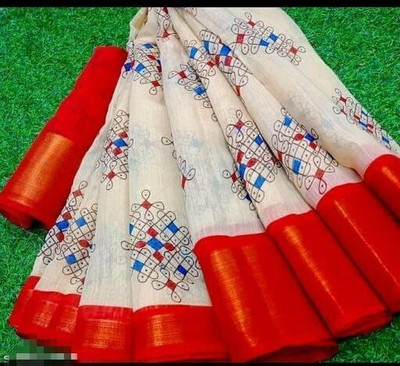 Aangan Silk Woven Daily Wear Cotton Blend Saree(Red)