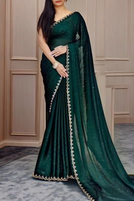 DURGA TEXTILE Printed, Self Design, Embellished, Woven, Animal Print, Blocked Printed Daily Wear Jacquard, Organza Saree(Green)