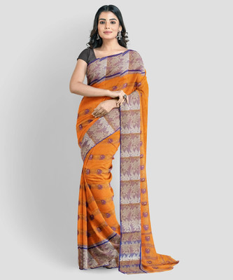 CommonofHouse Self Design Tant Pure Cotton Saree(Light Green)