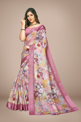 VLS Prints Digital Print Bollywood Linen Saree(Pink)