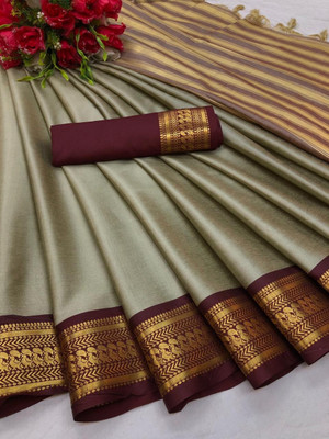 PRANJAL ART Woven Banarasi Jacquard Saree(Cream)