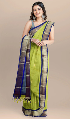 Riddhi Enterprise Woven Paithani Jacquard, Cotton Silk Saree(Light Green)