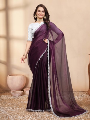 Deepkamal Designer Embroidered Daily Wear Chiffon Saree(Purple)