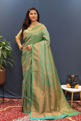 amirat Woven Banarasi Jacquard Saree(Light Green)