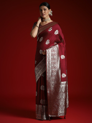 ANOUK Woven Banarasi Satin, Silk Blend Saree(Maroon)