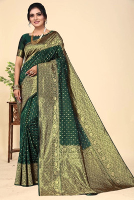 GARIYA Self Design Kanjivaram Art Silk Saree(Dark Green)