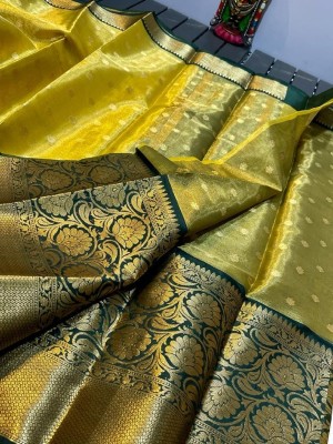 LADY SHOPI Embellished Banarasi Silk Blend Saree(Yellow)