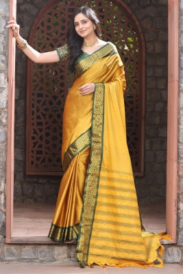 Vrutalay NX Woven Banarasi Pure Silk Saree(Mustard, Green)