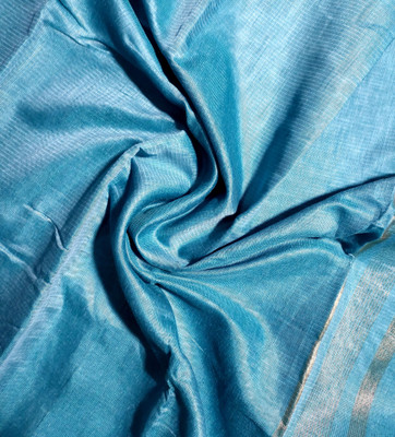 omtextile Solid/Plain Mangalagiri Cotton Silk Saree(Blue)