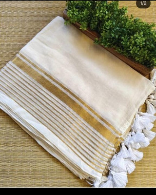ROY SAREE CENETR Solid/Plain, Woven Handloom Mulmul Saree(White)