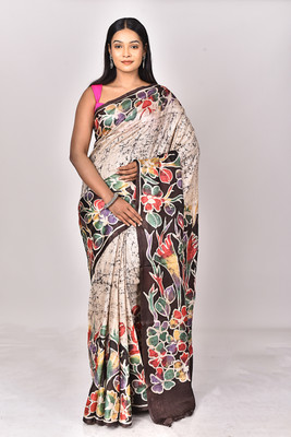 Ramshyam Collection Hand Painted Hand Batik Pure Silk Saree(Multicolor)