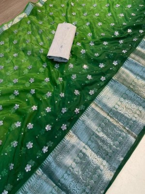 AKHANAD ANAND CREATION Embroidered Paithani Organza Saree(Green)