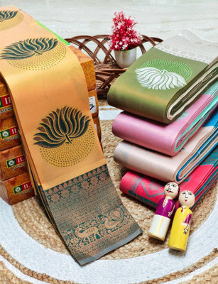 GATISHVAM TEXTILE Woven, Self Design Kanjivaram Art Silk Saree(Yellow)