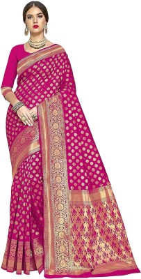 KENOFY SAREES Woven Banarasi Silk Blend, Jacquard Saree(Pink)