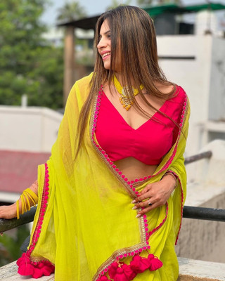 SOMVATI Embellished Bollywood Chiffon Saree(Light Green)