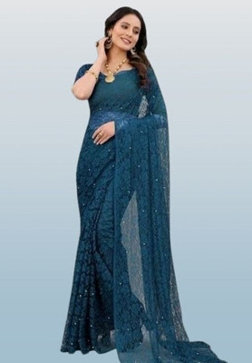Fashion Nexa Self Design Bollywood Brasso Saree(Blue)
