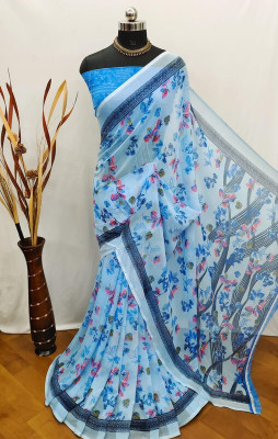 THEOMDESIGNER Printed Bollywood Georgette Saree(Light Blue)