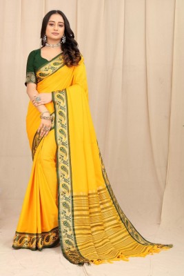 SHREE NATH CREATION Self Design, Paisley Banarasi Cotton Silk, Cotton Blend Saree(Yellow)