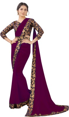 Glamour Hub Solid/Plain, Dyed, Self Design, Floral Print Bollywood Georgette, Chiffon Saree(Purple)