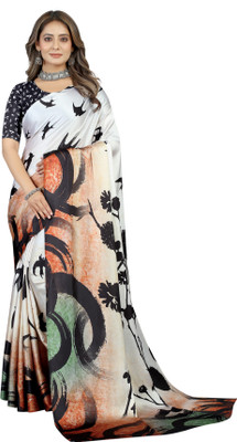 INITHI Digital Print Bollywood Crepe Saree(Black)