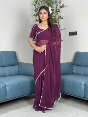 PATTARI Embellished Bollywood Georgette Saree(Purple)