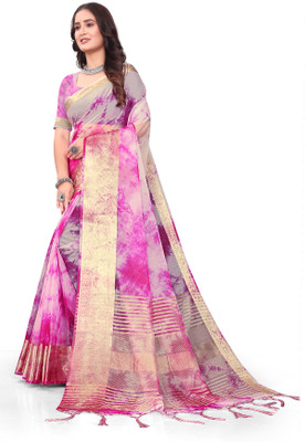 Aarunika BS Solid/Plain Bollywood Organza Saree(Pink)