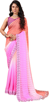A V M PRINTS Striped Bollywood Georgette Saree(Pink)