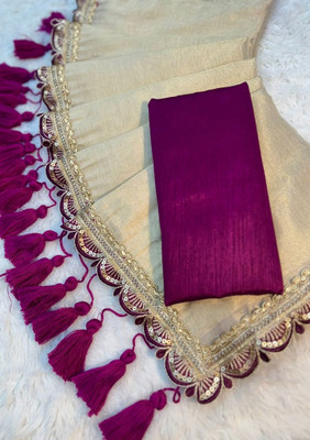 HK SHOPEE Solid/Plain Bollywood Jimmy choo Saree(Cream, Purple)