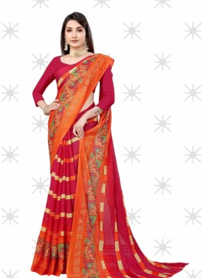 Jalaram Fashion Printed Daily Wear Georgette Saree(Red)