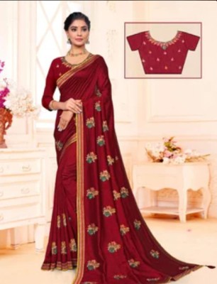 BRaza Sarees Embroidered Bollywood Viscose Rayon Saree(Maroon)