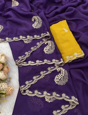 Zera Embroidered, Solid/Plain Bollywood Georgette Saree(Purple)