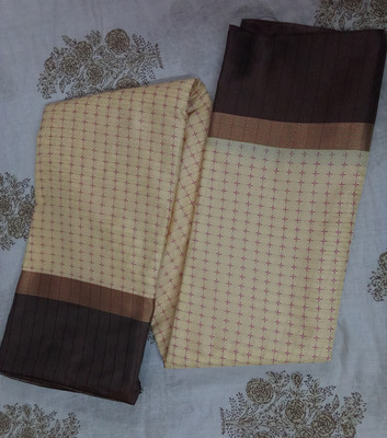 NO BRND Woven, Self Design Arani Pattu Silk Blend, Pure Silk Saree(Beige)