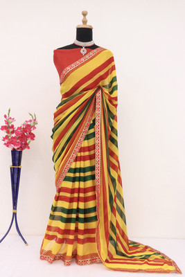 S.R.TEXTILES Printed Daily Wear Georgette Saree(Yellow)