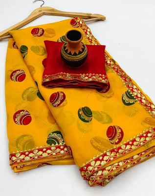THESIYA FAB Printed Bollywood Georgette, Art Silk Saree(Yellow)