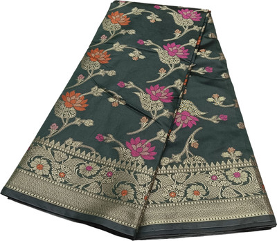 Haniya creation Printed Banarasi Polyester, Dupion Silk Saree(Dark Green)