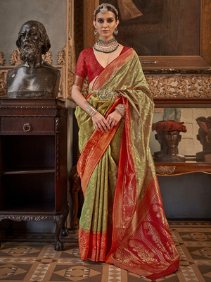 ANOUK Woven Banarasi Silk Blend Saree(Light Green)