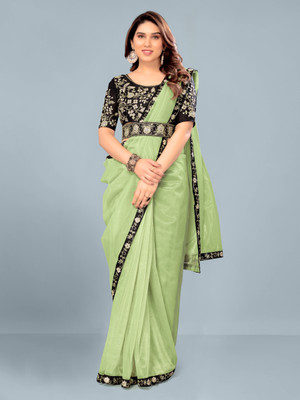 Ashiya Fab Embroidered Bollywood Net Saree(Green)