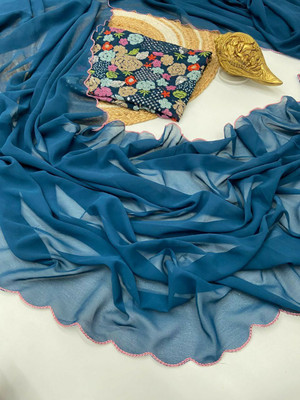 HK TEX Embroidered Bollywood Georgette Saree(Multicolor)