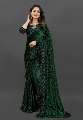 TRIMURTIPRINTS Self Design Bollywood Lycra Blend Saree(Green)