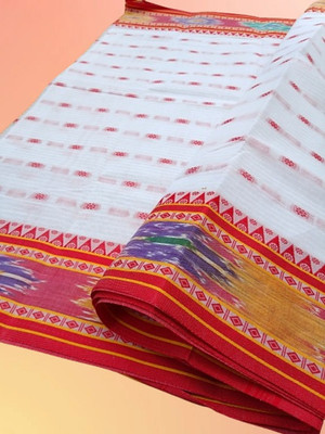 Happy Creation Printed Tant Cotton Blend Saree(White)