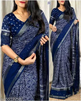 SILK VISTA Printed Daily Wear Silk Blend Saree(Blue)